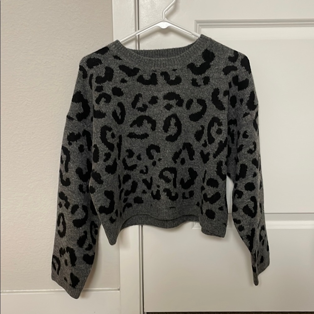 Gray and Black Leopard Print cropped sweater